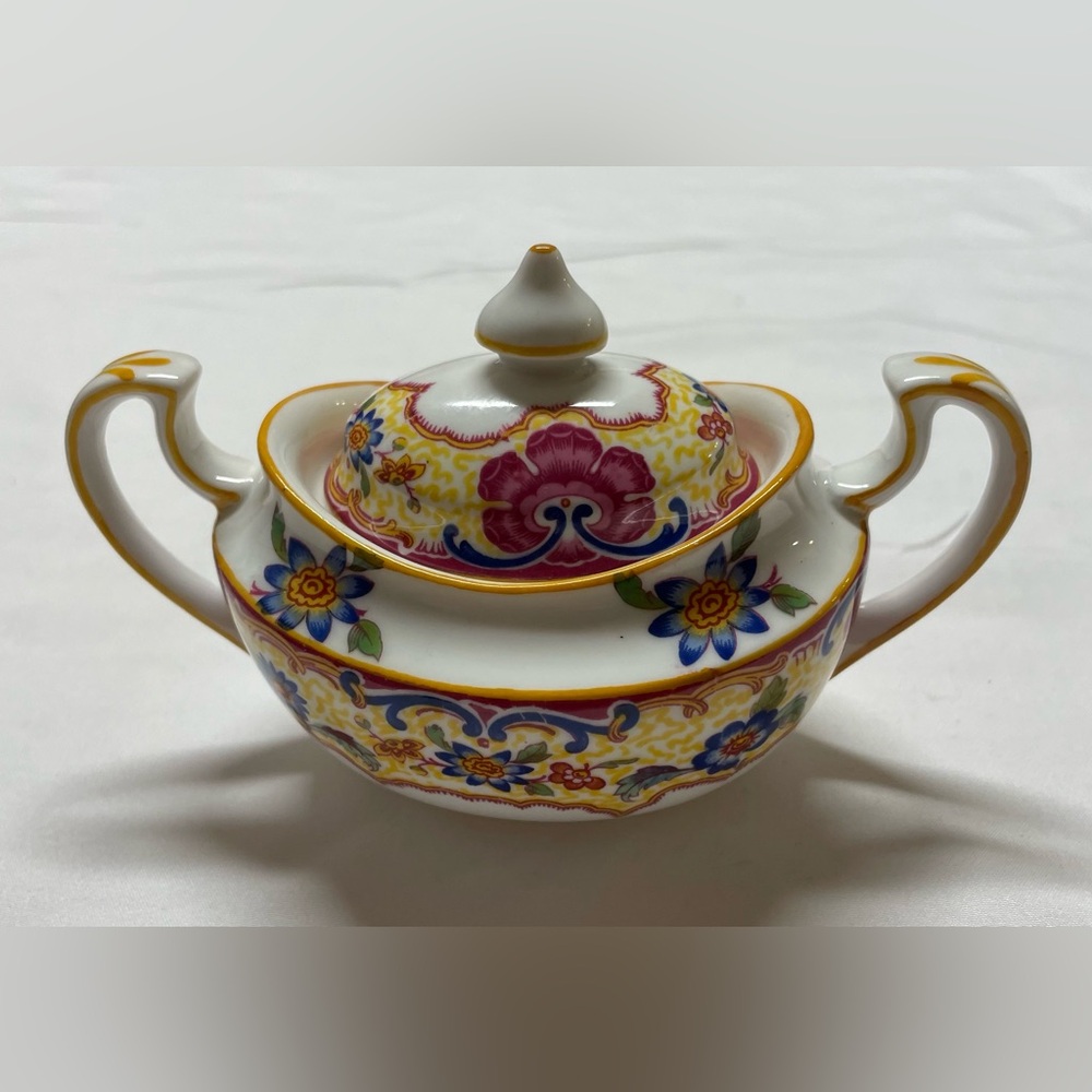 Vibrant Floral Porcelain Sugar Bowl